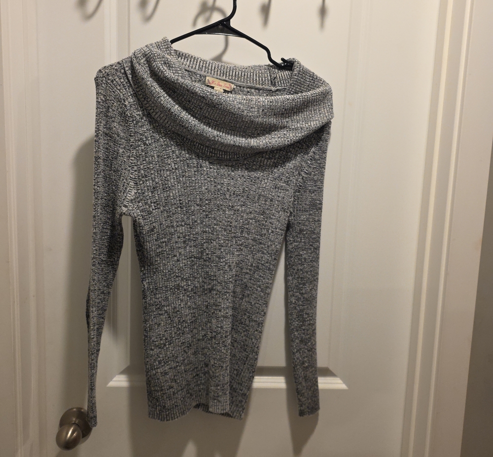 It's Our Time Gray Marled Cowl Neck Sweater